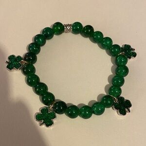 St Patrick’s Green Beaded Bracelet with Clover Charms